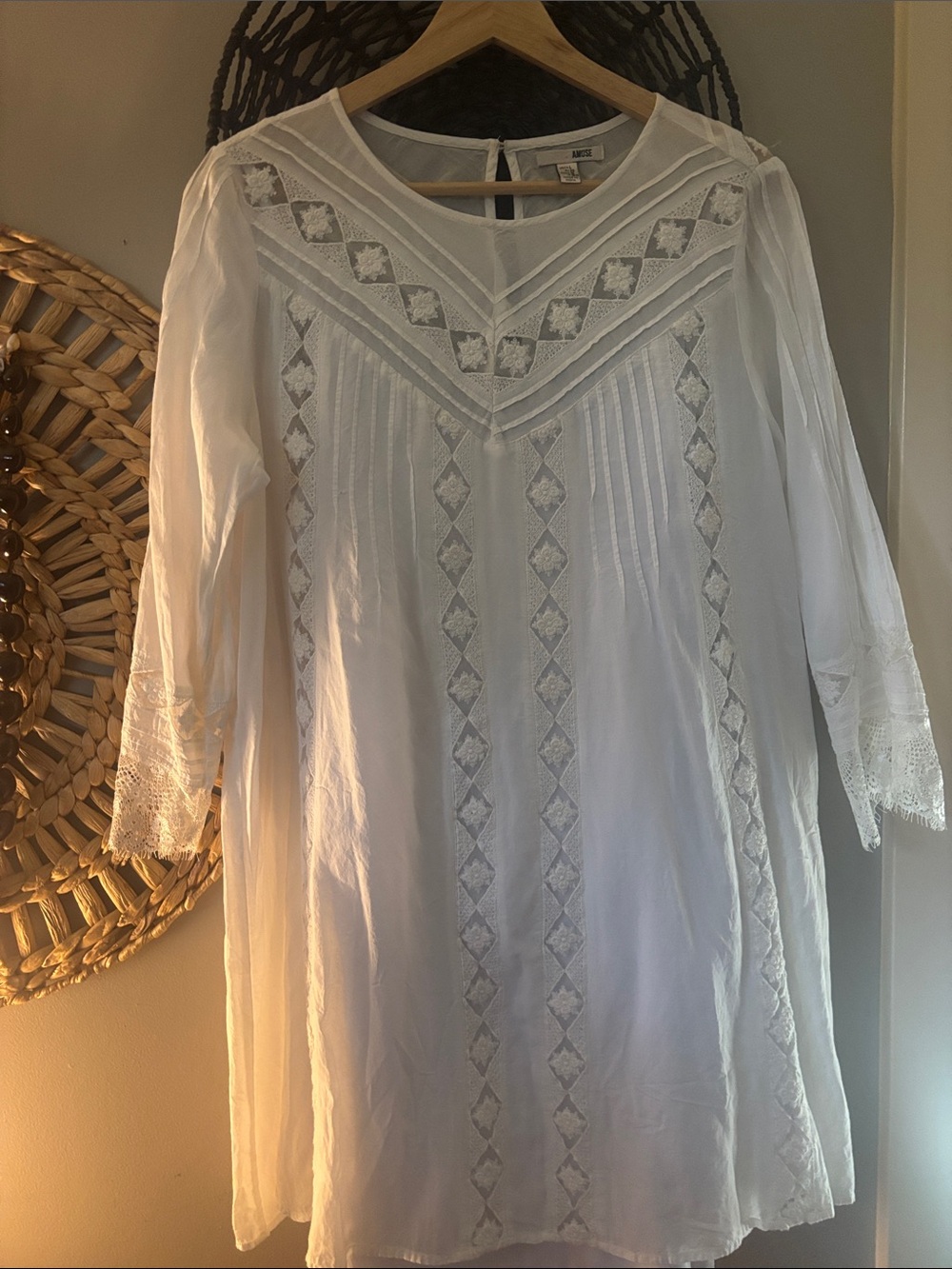Amuse Society White Lace Trim Tunic Dress